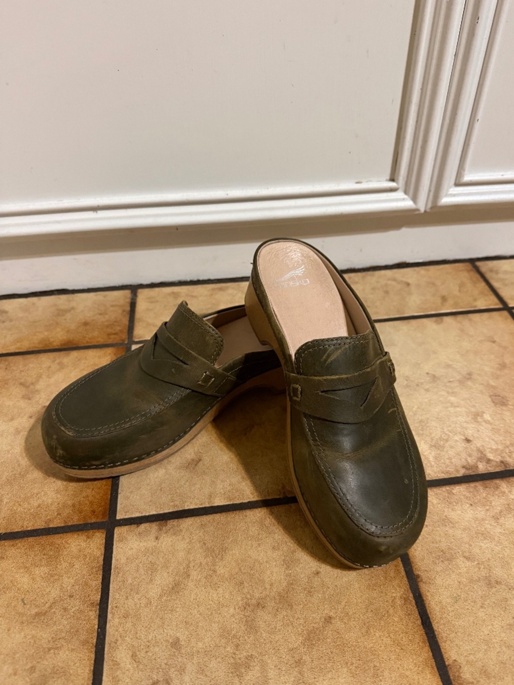Dansko Penny Loafer Clog Mule — Green (Olive) Leather 39